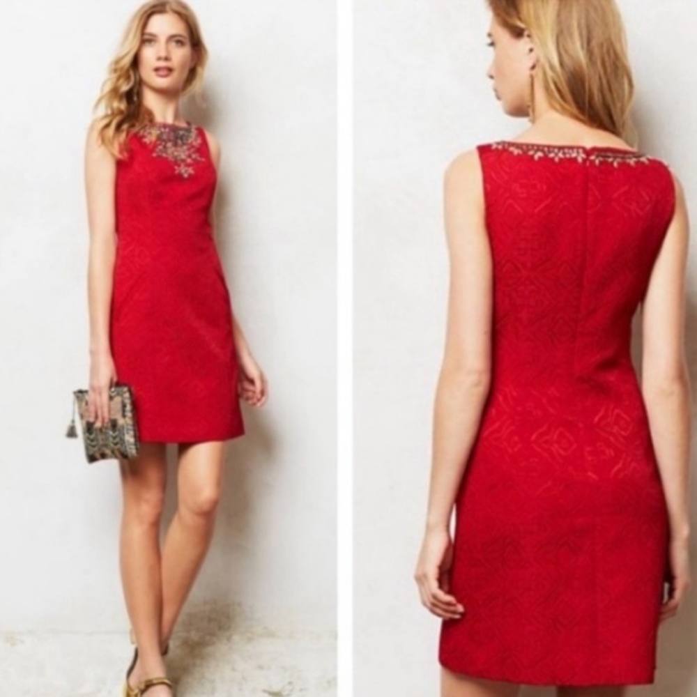 Anthropologie Moulinette Soeurs Red Beaded Dress